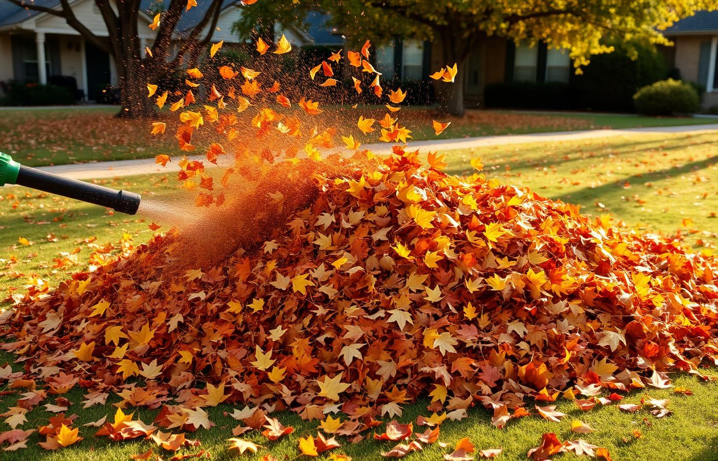 Fall leaf removal in a Central Texas yard