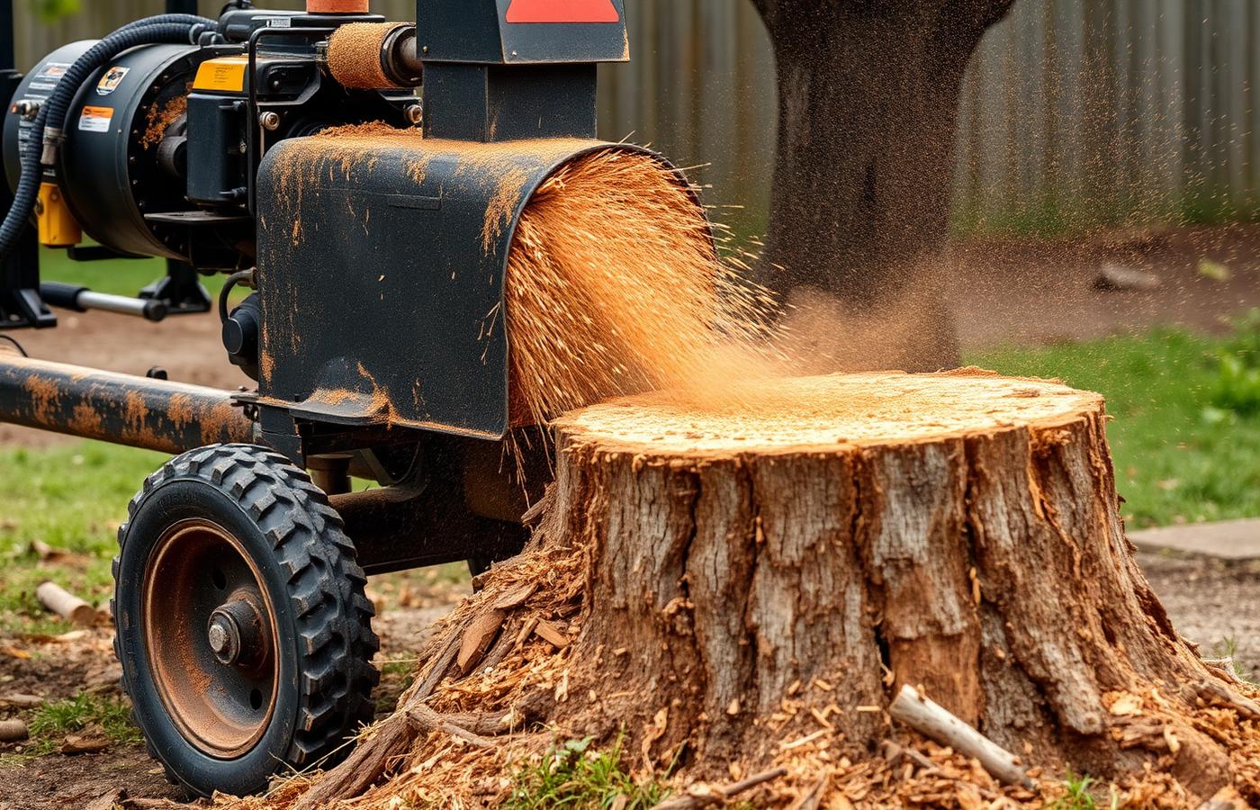 Stump grinding leaving clean wood chips